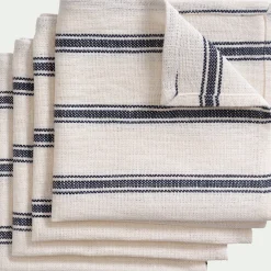 Serviette De Table*alinea Lot de 4 serviettes de table en lin et en coton - et noir 41x41cm Blanc