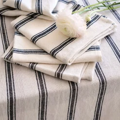 Serviette De Table*alinea Lot de 4 serviettes de table en lin et en coton - et noir 41x41cm Blanc