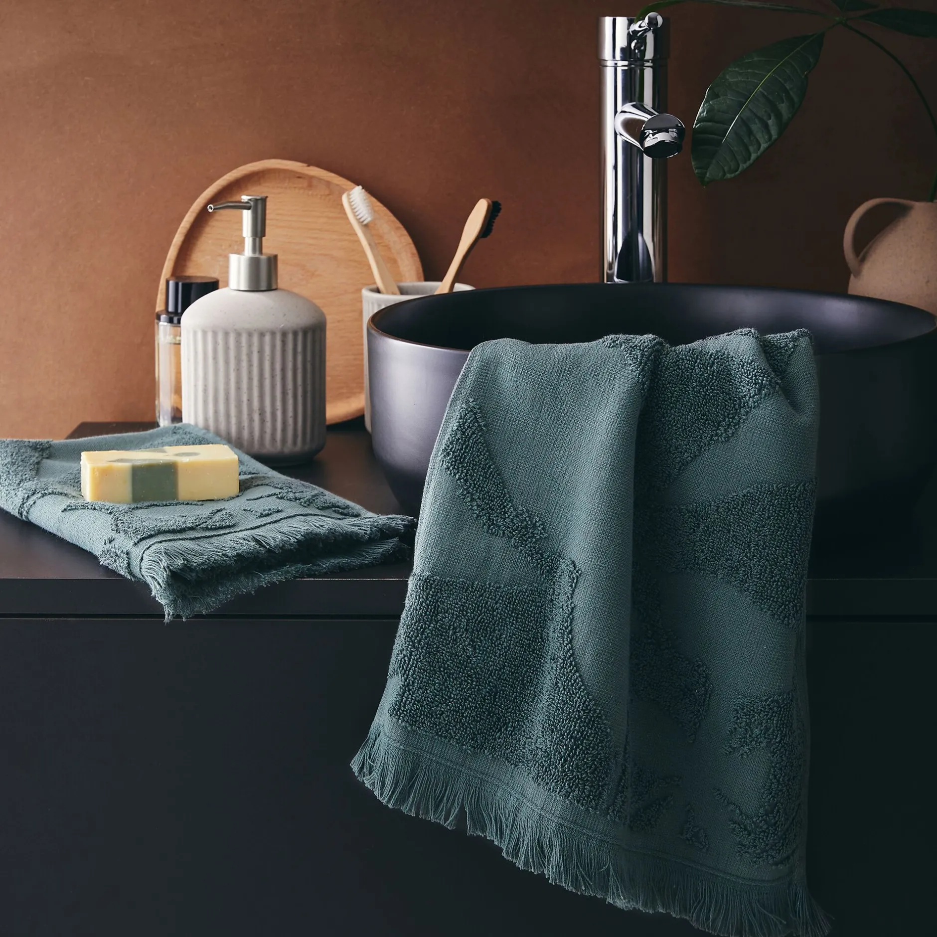 Serviette Invité*alinea Lot de 2 serviettes invité en coton - 30x50cm Vert cèdre