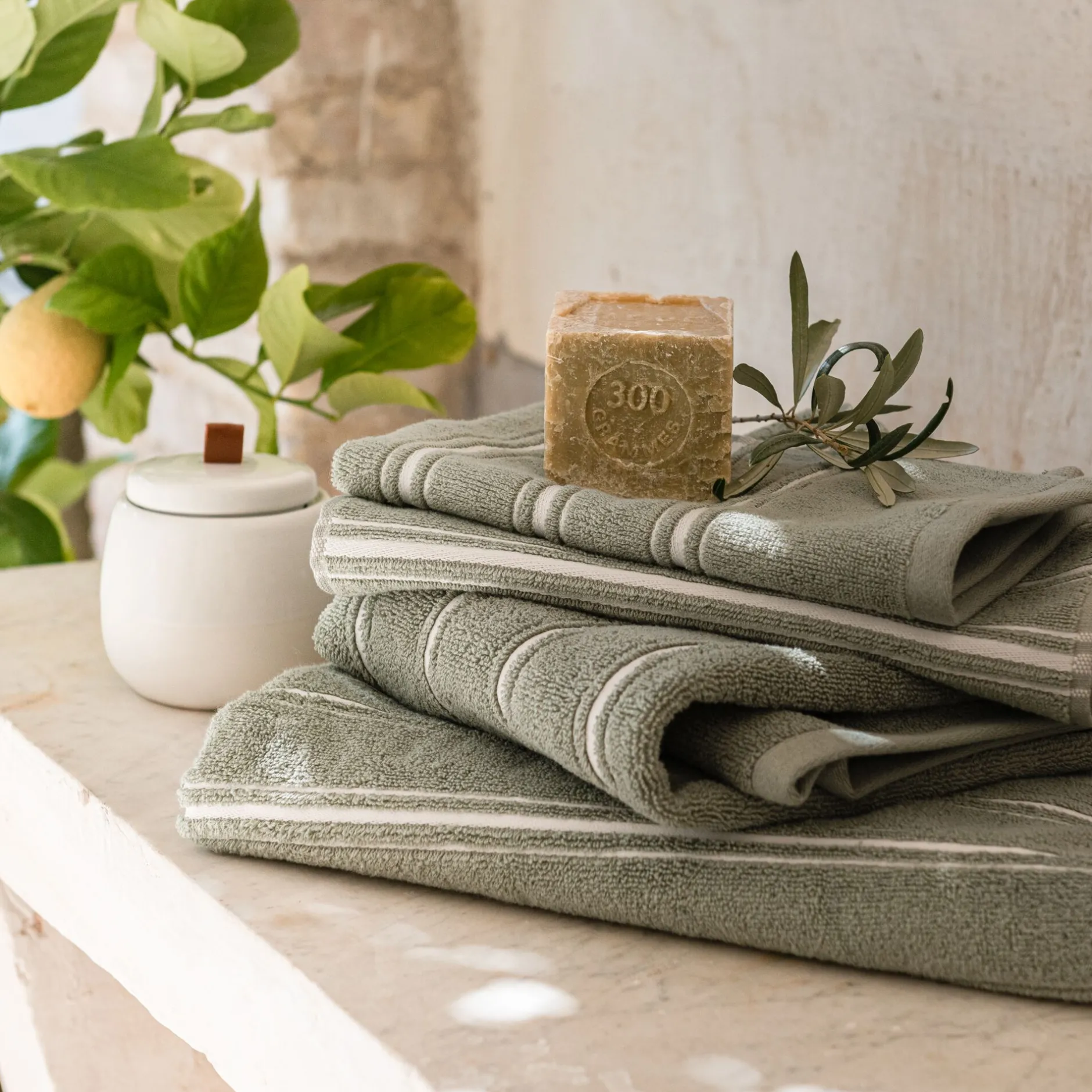 Serviette Invité*alinea Lot de 2 serviettes invité en coton - olivier 30x50cm Vert