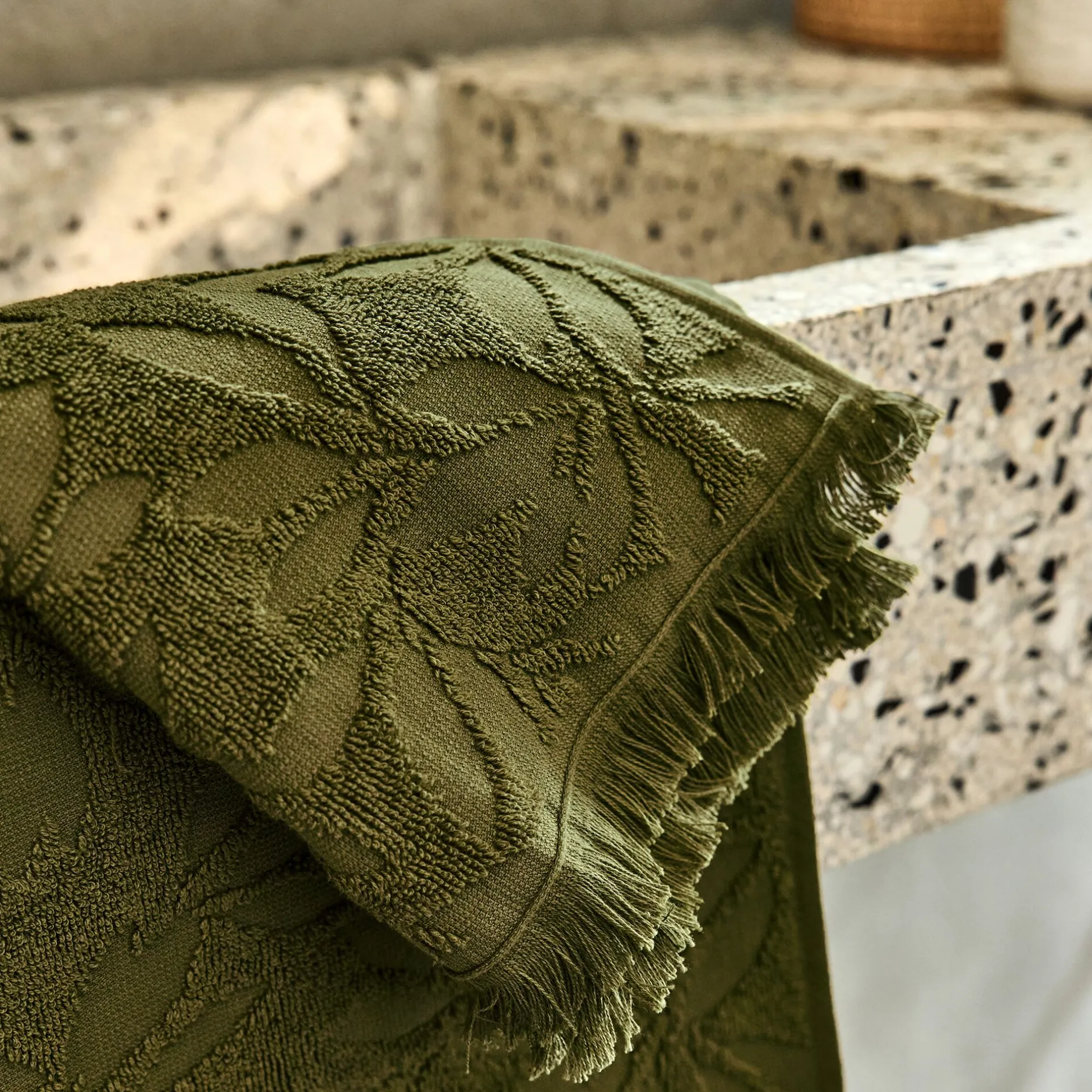 Serviette Invité*alinea Lot de 2 serviettes invités en coton motif floral 30x50cm - mousse Vert