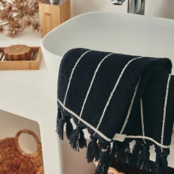 Serviette Invité*alinea Lot de 2 serviettes invités rayée en coton 30x50cm - Noir