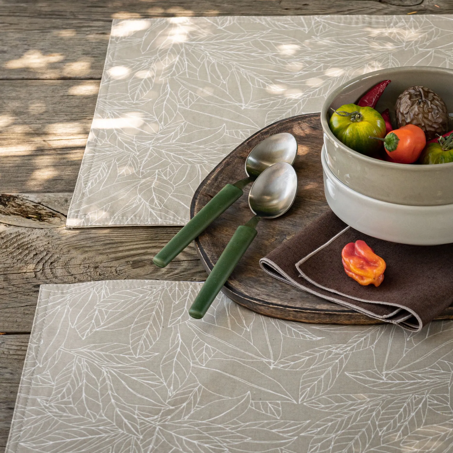 Set De Table*alinea Lot de 2 sets de table en coton enduit motif laurier - alpilles 35x48cm Beige