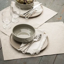 Set De Table*alinea Lot de 2 sets de table en lin et coton motif laurier - 35x50cm Beige