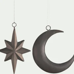 Suspension De Noël*alinea Lot de 2 suspensions de Noël lune et étoile en fer - Argenté