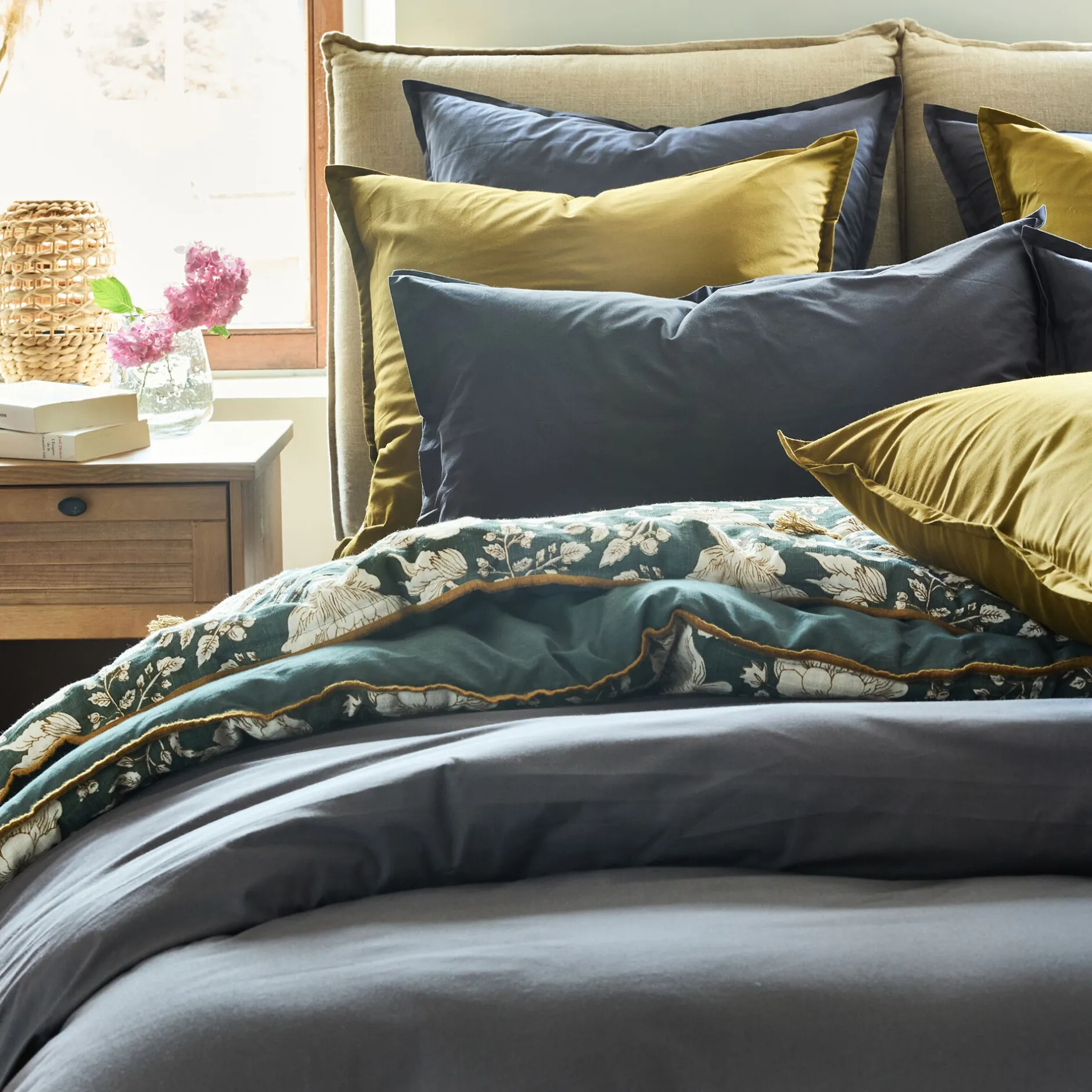 Taie D'Oreiller*alinea Lot de 2 taies d'oreiller en percale de coton - ardoise 65x65cm Gris