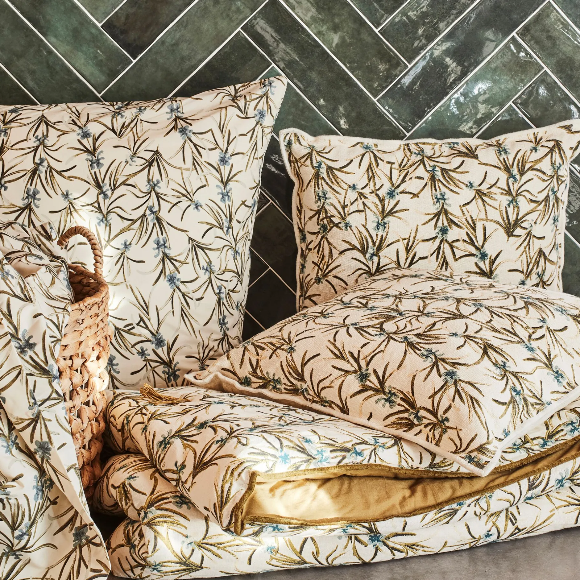 Taie D'Oreiller*alinea Lot de 2 taies d'oreiller en percale de coton 50x70cm - motifs romarin Blanc