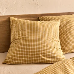Taie D'Oreiller*alinea Lot de 2 taies d'oreiller en coton motif carreaux 63x63cm - Jaune