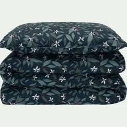 Taie D'Oreiller*alinea Lot de 2 taies d'oreiller fleurs d'oranger en percale de coton 63x63cm - Bleu