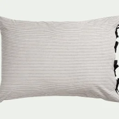 Taie D'Oreiller*alinea Lot de 2 taies d'oreiller rayées en coton lavé 50x70cm - Blanc