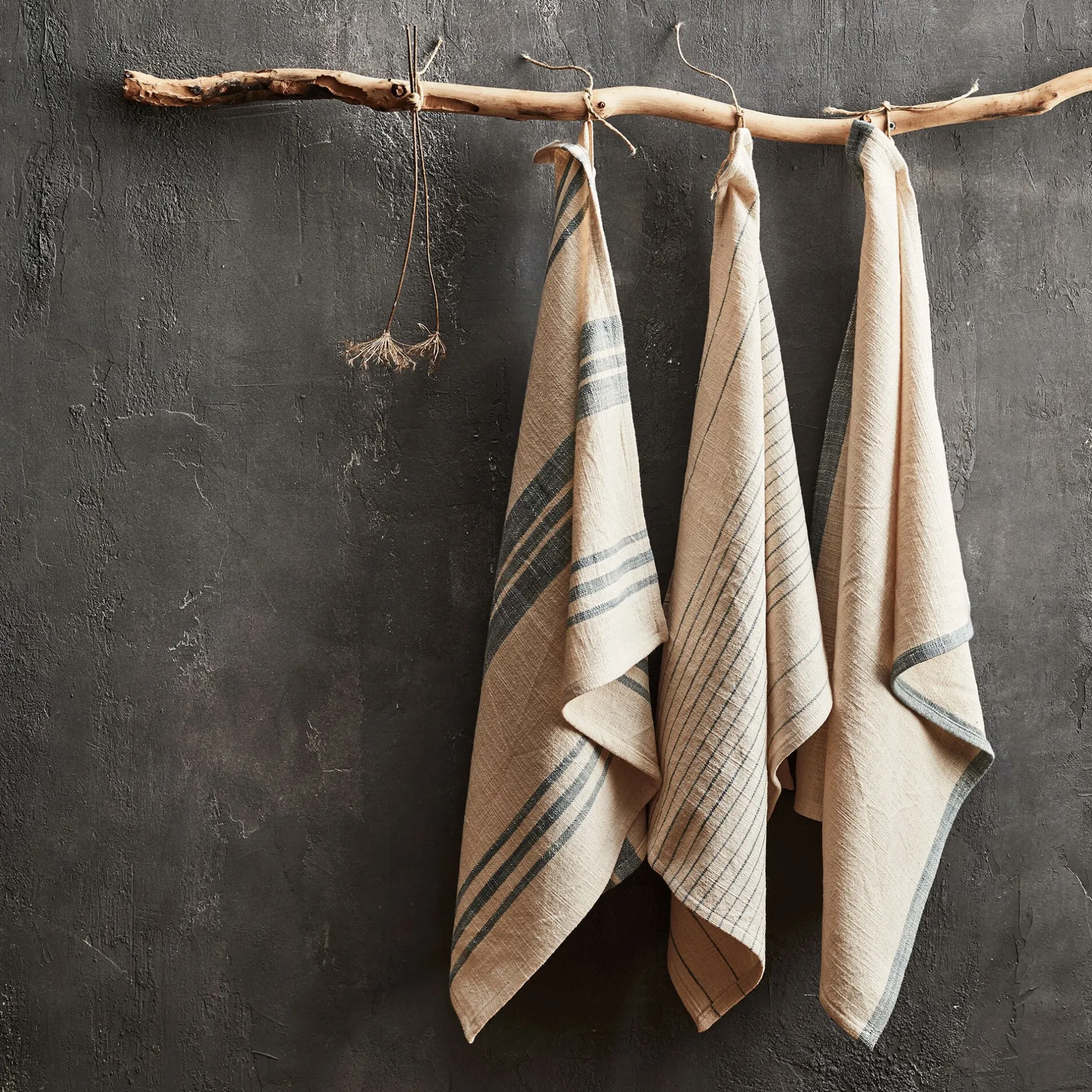 Tablier Et Torchon*alinea Lot de 3 torchons en coton beige et bleu Blanc