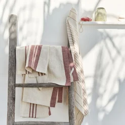 Tablier Et Torchon*alinea Lot de 3 torchons rayés en coton - beige et terracotta 50x70cm Rouge