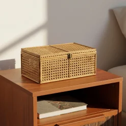 Boîte De Rangement*alinea Malle en bois de pin et cannage - H14,5xL37cm Naturel