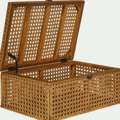 Boîte De Rangement*alinea Malle en bois de pin et cannage - H14,5xL37cm Naturel