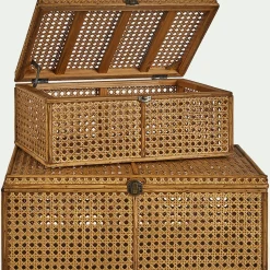 Boîte De Rangement*alinea Malle en bois de pin et cannage - H14,5xL37cm Naturel