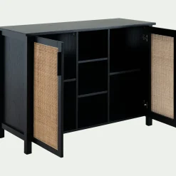 Meuble Sous Vasque*alinea Meuble sous-vasque double en bois de cèdre et 2 portes en cannage - L120cm Noir