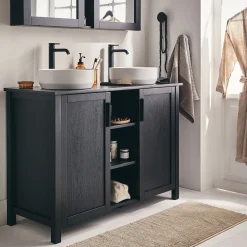 Meuble Sous Vasque*alinea Meuble sous-vasque double et 2 portes en bois de cèdre - L120cm Noir