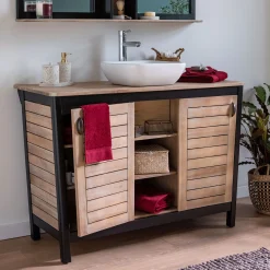 Meuble Sous Vasque*alinea Meuble sous-vasque double 2 portes en acacia massif - L120cm Bois foncé