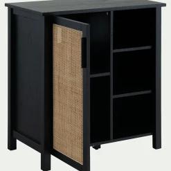 Meuble Sous Vasque*alinea Meuble sous-vasque simple en bois de cèdre et 1 porte en cannage - L80cm Noir