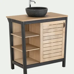 Meuble Sous Vasque*alinea Meuble sous-vasque simple 1 porte en acacia massif - L90cm Bois foncé
