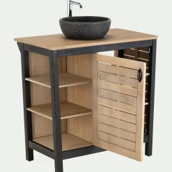 Meuble Sous Vasque*alinea Meuble sous-vasque simple 1 porte en acacia massif - L90cm Bois foncé
