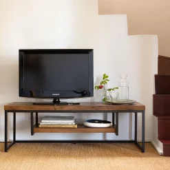Meuble Tv*alinea Meuble TV 2 plateaux effet bois et acier - 120cm - marron Bois foncé
