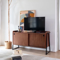 Meuble Tv*alinea Meuble TV 2 portes en bois L120xl40xH65cm - Bois foncé