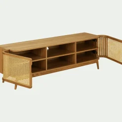 Meuble Tv*alinea Meuble tv 2 portes en bois et cannage L160cm - Bois clair