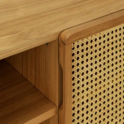 Meuble Tv*alinea Meuble tv 2 portes en bois et cannage L160cm - Bois clair