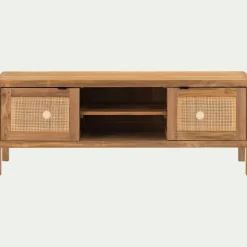 Meuble Tv*alinea Meuble tv 2 portes en teck recyclé et cannage L150cm - Bois clair