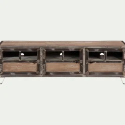 Meuble Tv*alinea Meuble TV en pin, acier et verre - L150xl45xH45cm Bois foncé