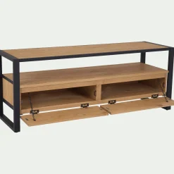 Meuble Tv*alinea Meuble TV en pin massif et métal L130cm - Bois clair