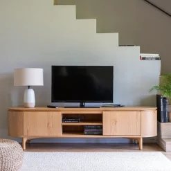 Meuble Tv*alinea Meuble tv ovale en bois - L180xl45xH48cm Bois clair