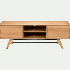Meuble Tv*alinea Meuble TV plaqué chêne avec piétement en métal - L165xH58cm Bois clair