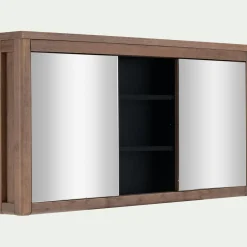 Miroir De Salle De Bain*alinea Miroir double avec rangement en pin placage eucalyptus L120xl42cm - Bois foncé