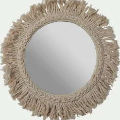 Miroir*alinea Miroir mural avec frange en coton D35cm - Blanc