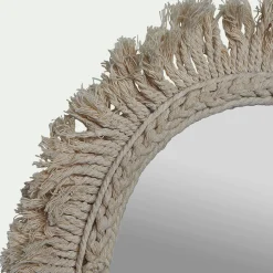 Miroir*alinea Miroir mural avec frange en coton D35cm - Blanc