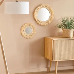 Miroir*alinea Miroir mural frange raphia D35cm - Naturel