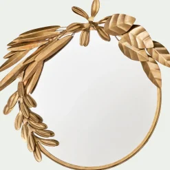 Miroir*alinea Miroir rond décoré de feuilles en laiton D27cm - Doré
