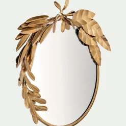 Miroir*alinea Miroir rond décoré de feuilles en laiton D27cm - Doré