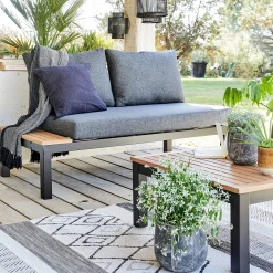 Canapé Extérieur|Fauteuil De Jardin*alinea Méridienne de jardin en aluminium et eucalyptus - (2 places) Noir