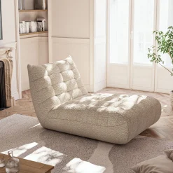 Fauteuil*alinea Méridienne en tissu bouclette - écru Blanc