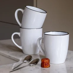 Vaisselle Petit Déjeuner|Tasse Et Mug*alinea Mug en grès avec liseré noir D8,7cm - Blanc