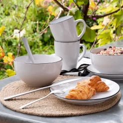 Vaisselle Petit Déjeuner|Tasse Et Mug*alinea Mug en grès avec liseré noir D8,7cm - Blanc