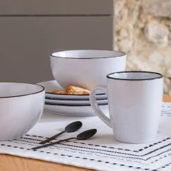 Vaisselle Petit Déjeuner|Tasse Et Mug*alinea Mug en grès avec liseré noir D8,7cm - Blanc