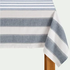 Nappe*alinea Nappe à rayures bleues en lin et coton 150x250cm - Blanc
