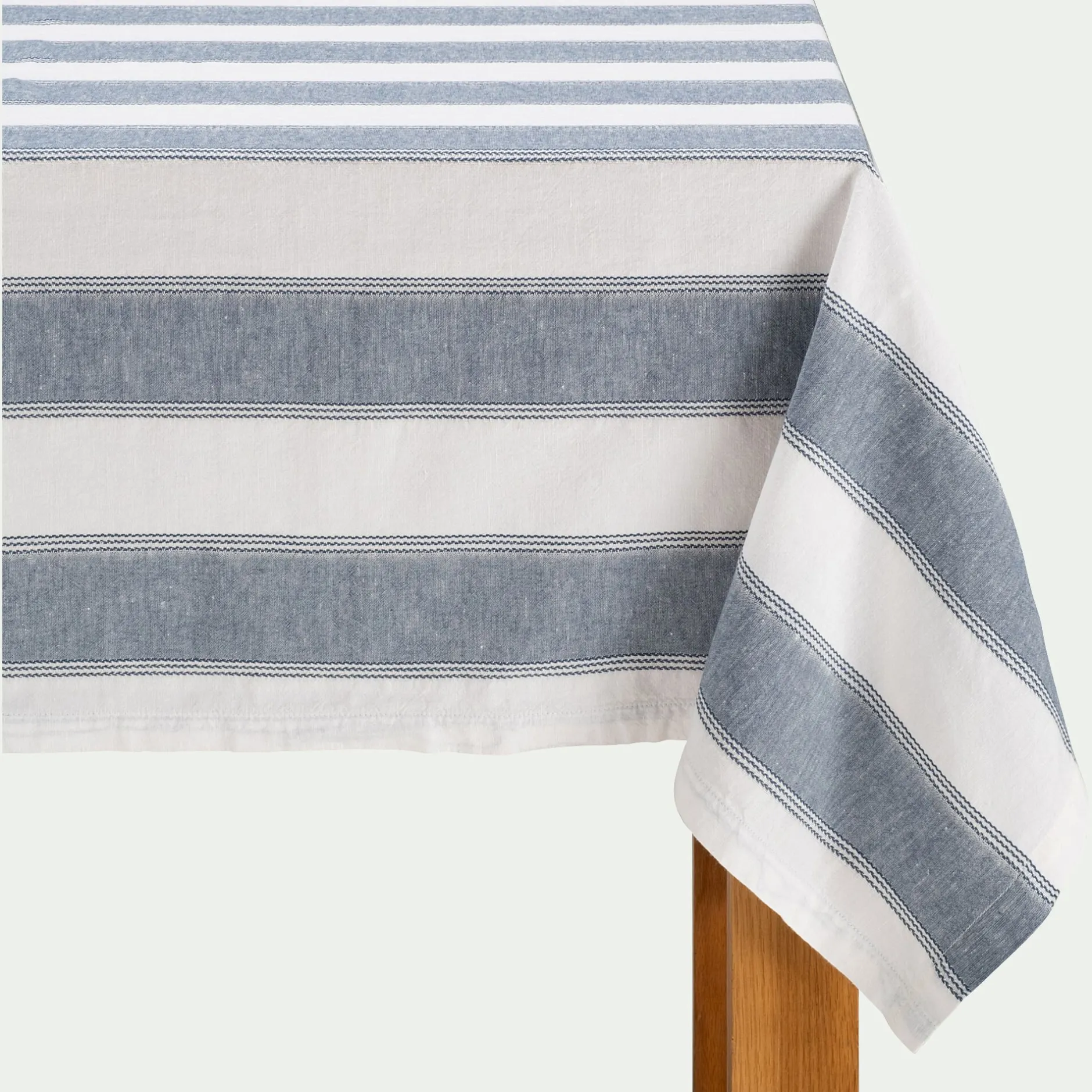Nappe*alinea Nappe à rayures bleues en lin et coton 150x250cm - Blanc