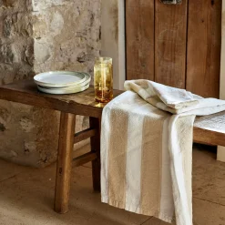 Nappe*alinea Nappe à rayures écrues en lin et coton 150x250cm - Blanc