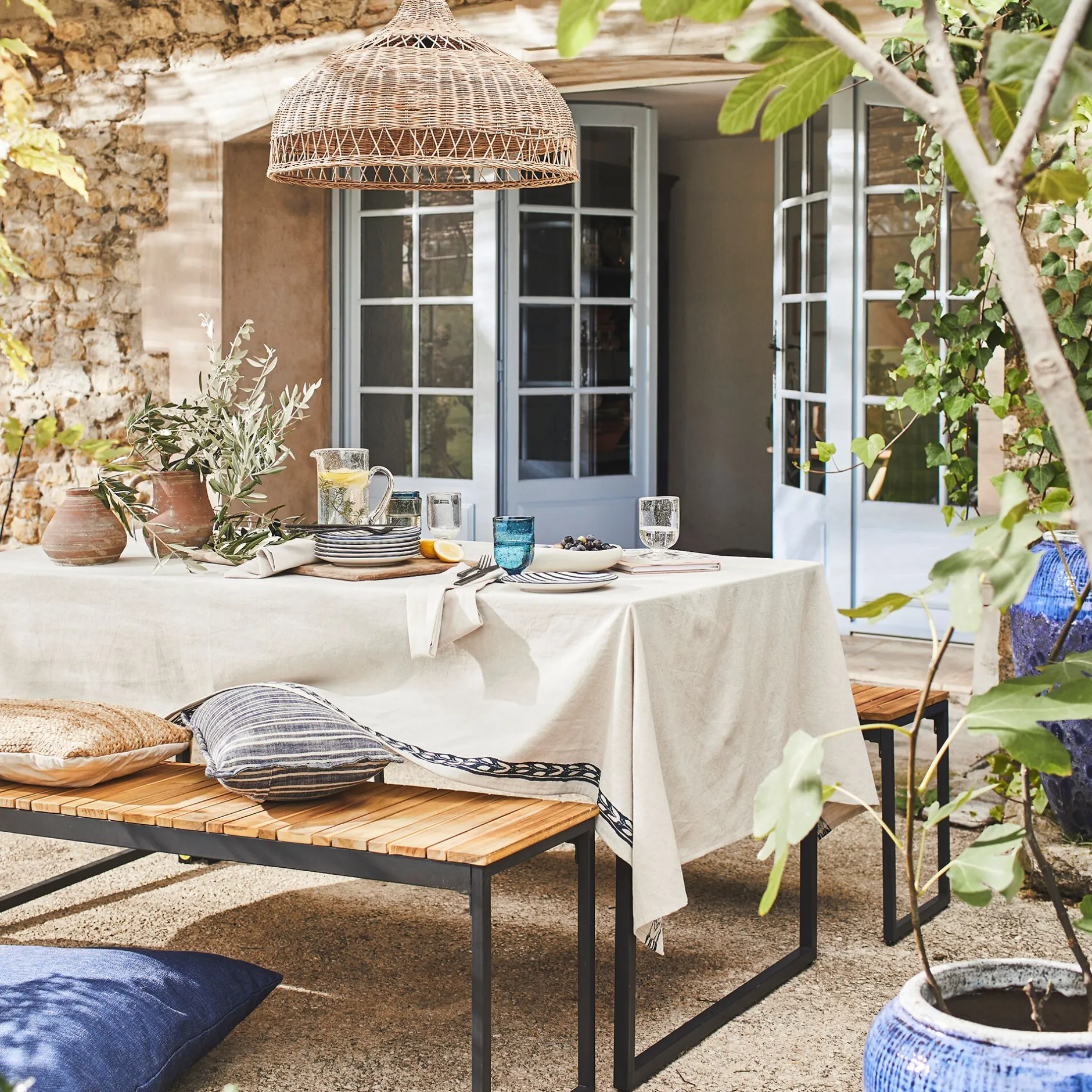 Nappe*alinea Nappe finition imprimé Kissos en lin et coton 150x250cm - alpilles Beige