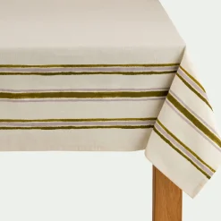 Nappe|Nappe Et Serviette De Noël*alinea Nappe rayée en lin et coton 145x250cm - Beige